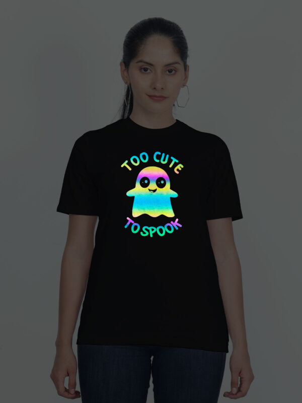 Black Cotton Cute Ghost Rainbow Women T-shirt