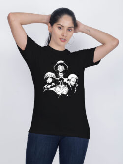 Black Cotton Anime Group Women T-shirt