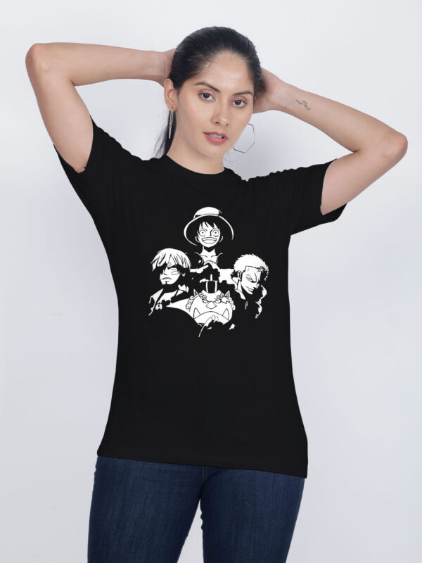 Black Cotton Anime Group Women T-shirt