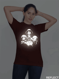 Maroon Cotton Anime Group Reflective Women T-shirt