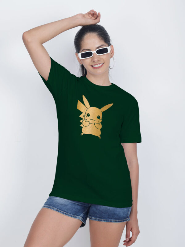 Bgreen Cotton Cute Pickachu Gold Printed Printed Women T-shirt