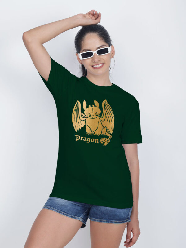 Bgreen Cotton Toothless Dragon Gold Printed Printed Women T-shirt