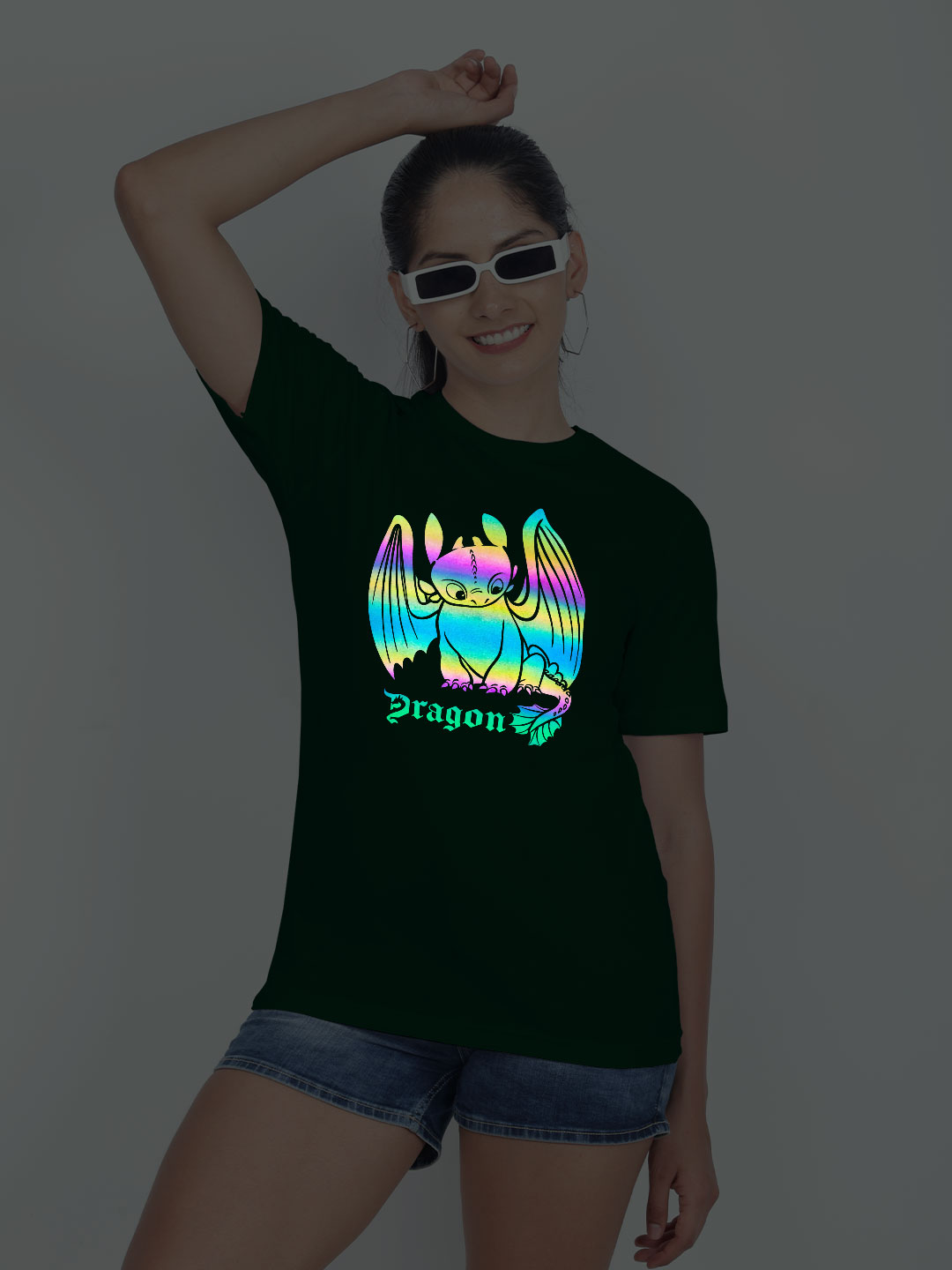 Bgreen Cotton Toothless Dragon Rainbow Women T-shirt