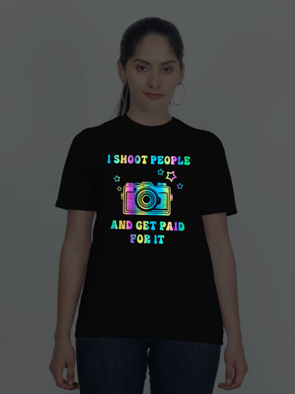 Black Cotton I Shoot People and Get paid Rainbow Reflective Women T-shirt
