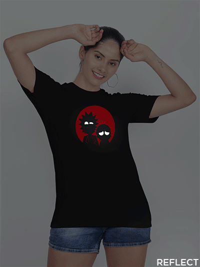 Black Cotton Rick and Morty Reflective Women T-shirt