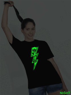 Black Cotton Halloween Glow in Dark Women T-shirt