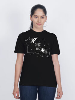 Black Cotton Astronaut Born to Fly Women T-shirt