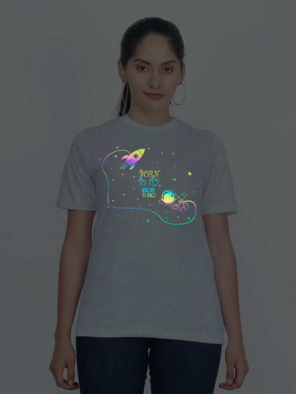 Grey Cotton Astronaut Born to Fly Rainbow Women T-shirt