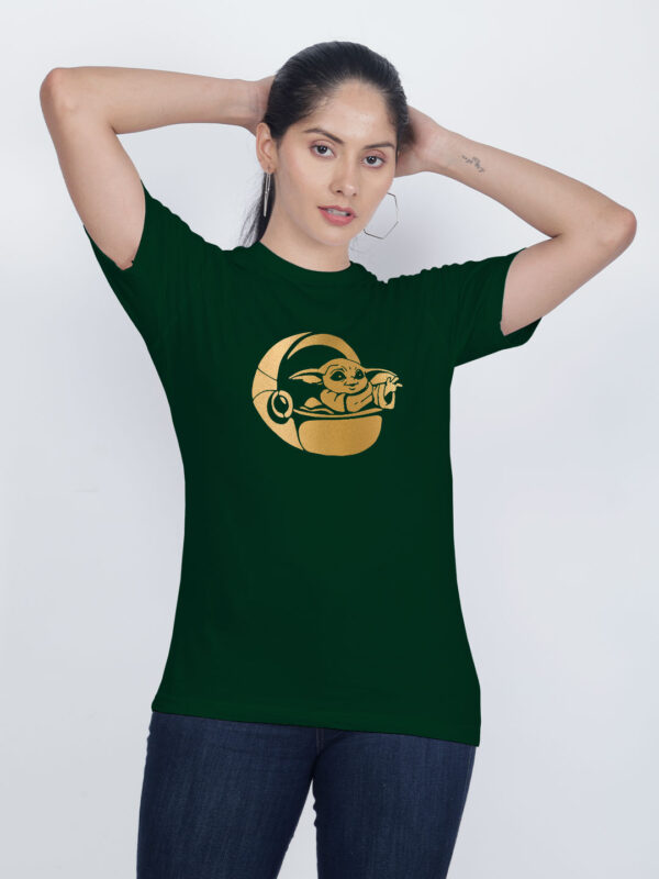 Bgreen Cotton Baby Yoda ship Gold Printed Printed Women T-shirt