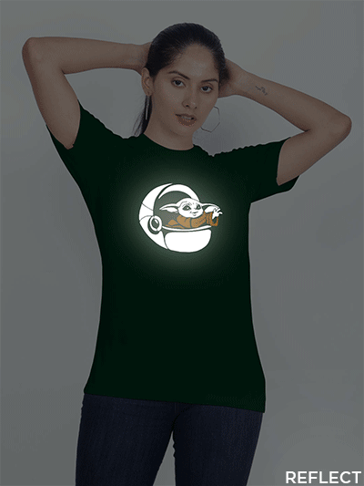 Bgreen Cotton Baby Yoda ship Reflective Women T-shirt