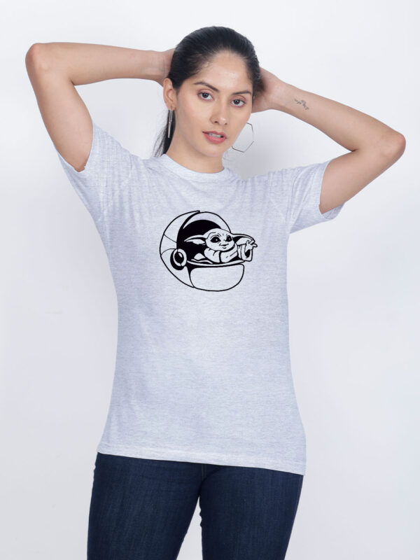 Grey Cotton Baby Yoda ship Women T-shirt