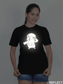 Black Cotton Pikachu Reflective Women T-shirt