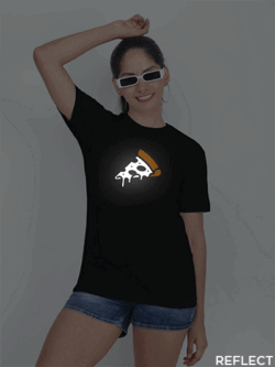 Black Cotton Pizza Slice Reflective Women T-shirt