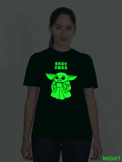 Bgreen Cotton Baby Yoda Glow in Dark Women T-shirt