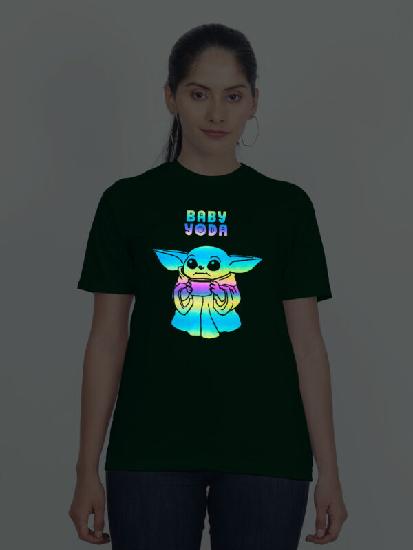 Bgreen Cotton Baby Yoda Rainbow Women T-shirt