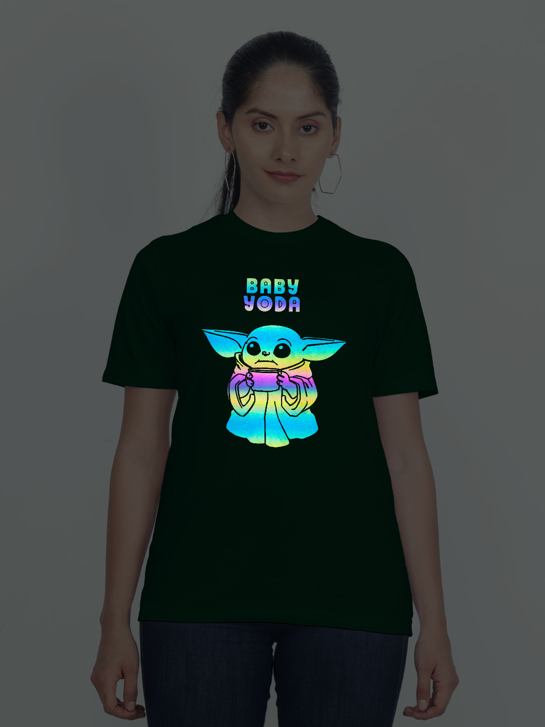 Bgreen Cotton Baby Yoda Rainbow Women T-shirt