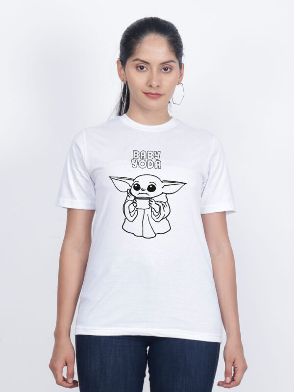 White Cotton Baby Yoda Women T-shirt