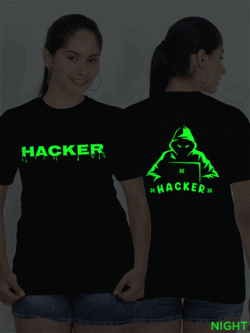 Black Cotton Hacker Glow in Dark Women T-shirt