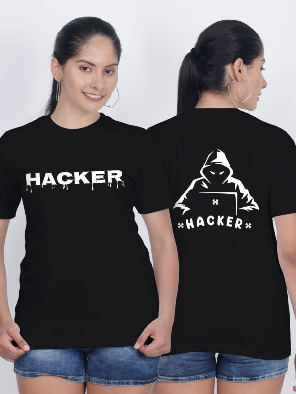 Black Cotton Hacker Women T-shirt