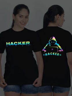 Black Cotton Hacker Rainbow Reflective Women T-shirt