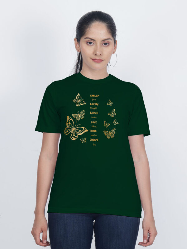 Bgreen Cotton Butterfly Smiley Gold Printed Printed Women T-shirt