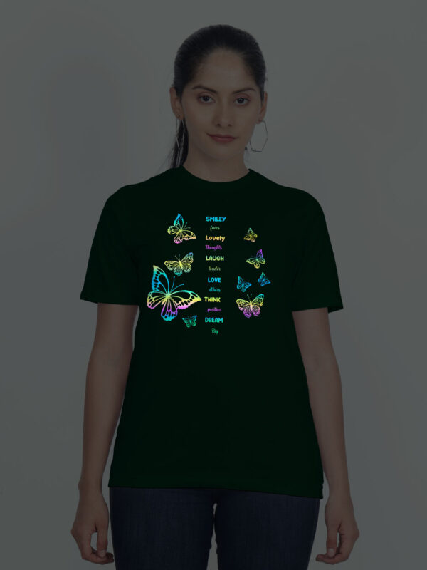 Bgreen Cotton Butterfly Smiley Rainbow Women T-shirt