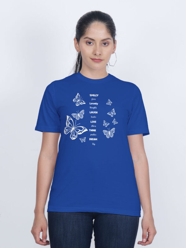 Rblue Cotton Butterfly Smiley Women T-shirt