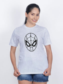 Grey Cotton Spiderman Face Women T-shirt