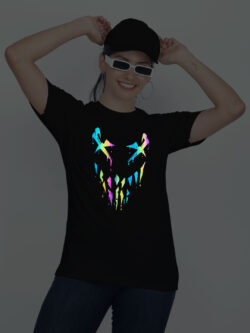 Black Cotton Halloween Smile Rainbow Reflective Women T-shirt