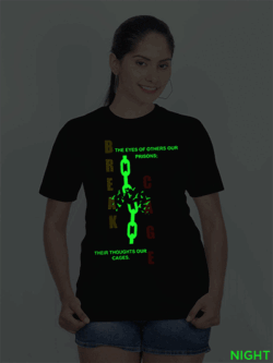 Black Cotton Break Cage Glow in Dark Women T-shirt
