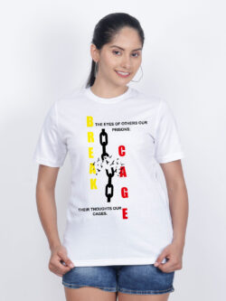 White Cotton Break Cage Women T-shirt