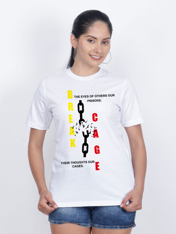 White Cotton Break Cage Women T-shirt
