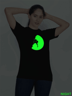 Black Cotton Trekking Glow in Dark Women T-shirt
