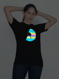 Black Cotton Trekking Rainbow Reflective Women T-shirt