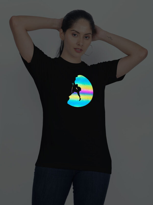 Black Cotton Trekking Rainbow Reflective Women T-shirt