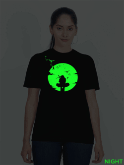 Black Cotton Naruto Glow in Dark Women T-shirt
