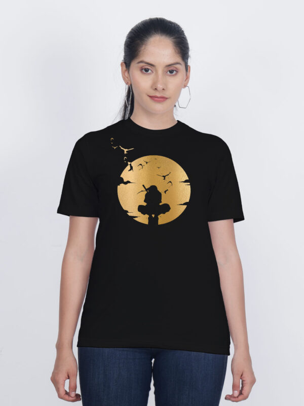 Black Cotton Naruto Gold Printed Printed Women T-shirt
