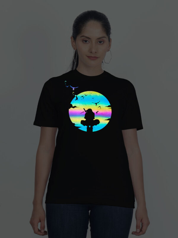 Black Cotton Naruto Rainbow Reflective Women T-shirt