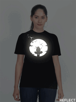 Black Cotton Naruto Reflective Women T-shirt