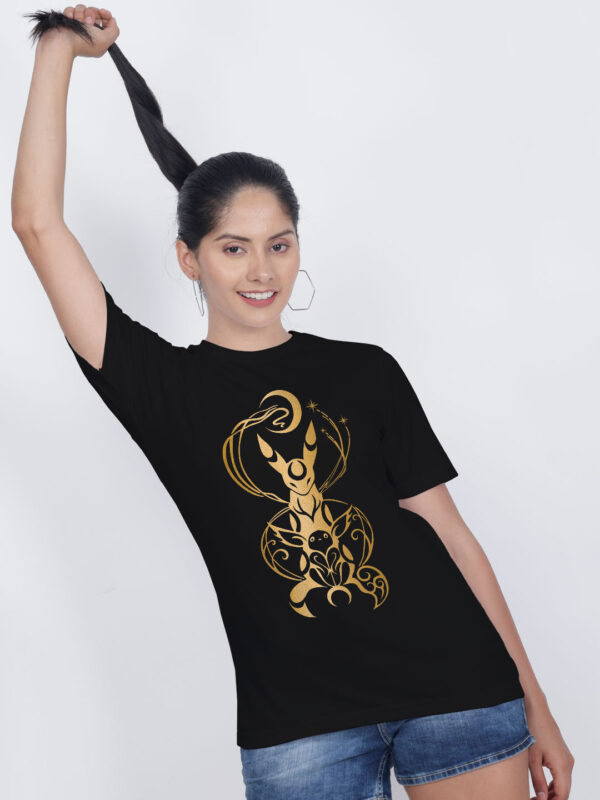 Black Cotton Eevee and Umbreaon Gold Printed Printed Women T-shirt