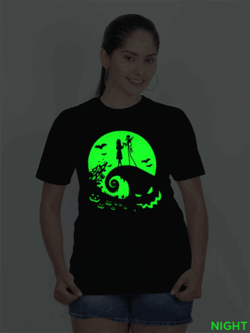 Black Cotton Halloween Night Glow in Dark Women T-shirt