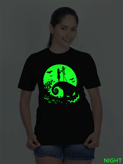 Black Cotton Halloween Night Glow in Dark Women T-shirt