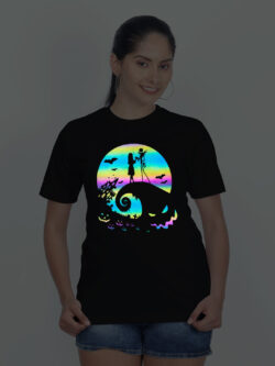 Black Cotton Halloween Night Rainbow Reflective Women T-shirt