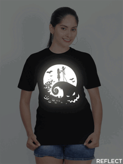 Black Cotton Halloween Reflective Women T-shirt