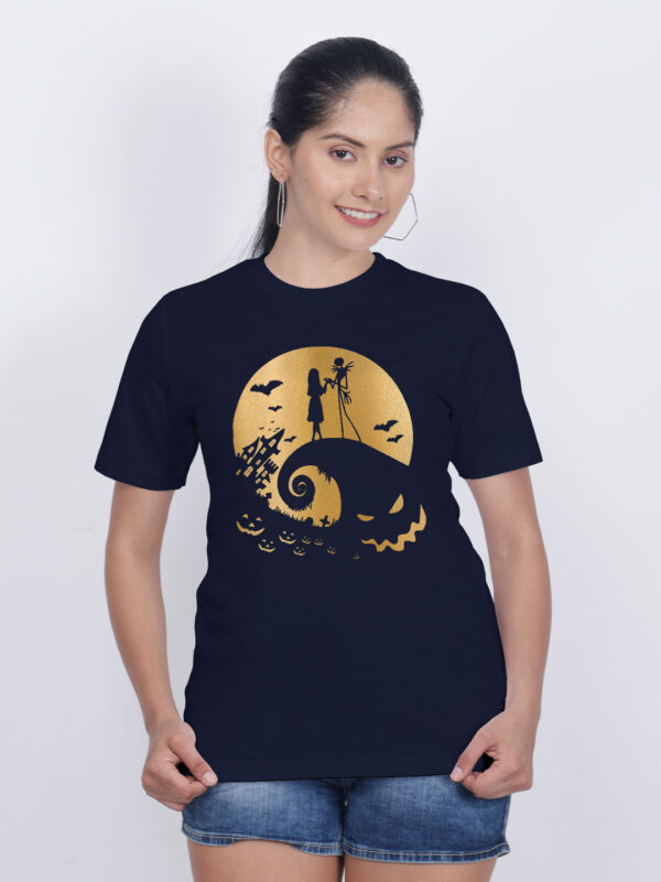 Nblue Cotton Halloween Night Gold Printed Printed Women T-shirt