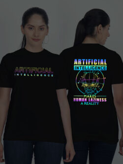 Black Cotton Artificial Inteligence Rainbow Reflective Women T-shirt