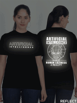Black Cotton Artificial Inteligence Reflective Women T-shirt