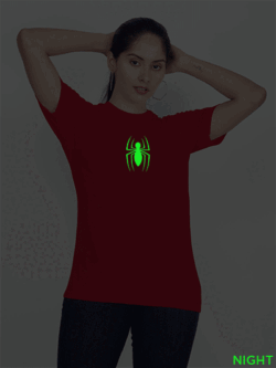 Red Cotton Spider Glow in Dark Women T-shirt