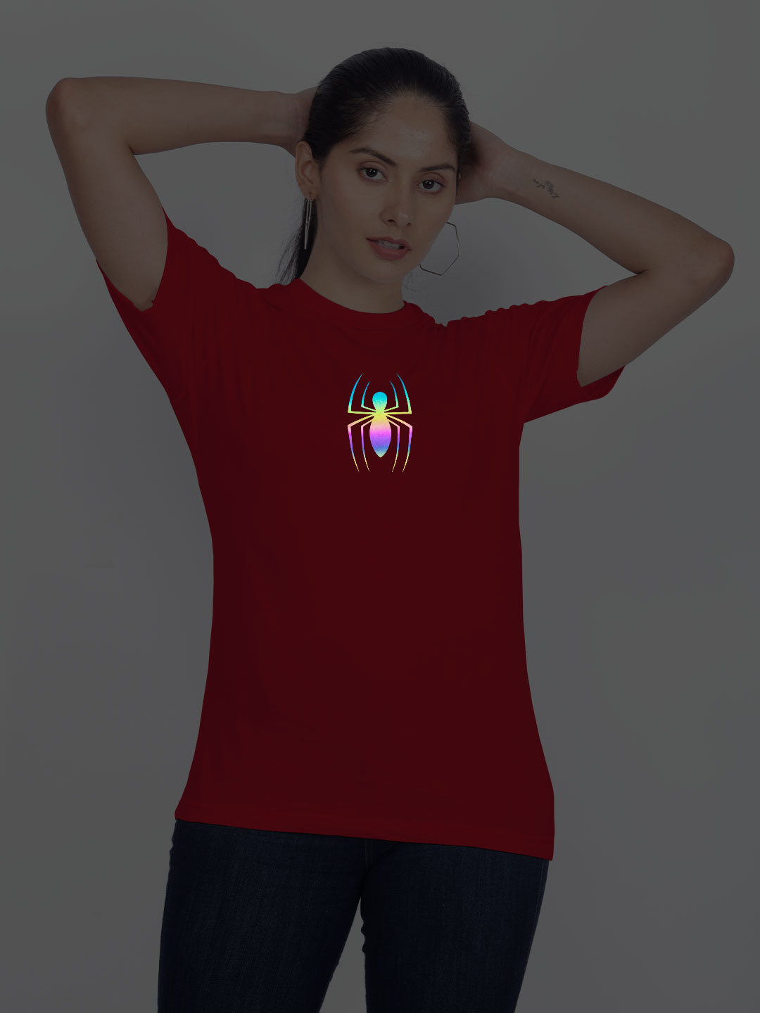 Red Cotton Spider Rainbow Women T-shirt