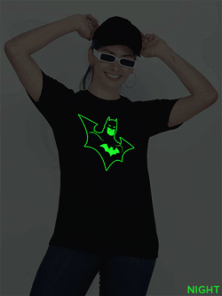 Black Cotton Batman Glow in Dark Women T-shirt